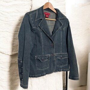 Vintage denim coat with unique buttons and stitching punk y2k grunge M